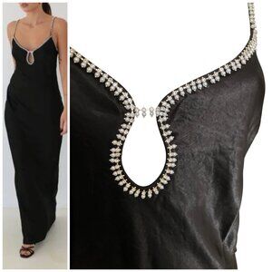 Rumored Diamond Maxi Dress S Small Black Sateen Party Retro Jeweled NWT